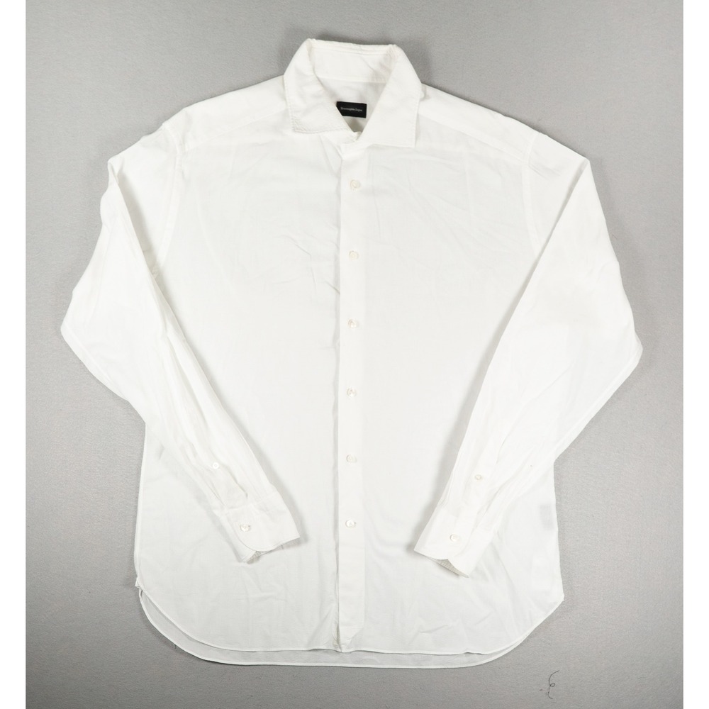 Ermenegildo Zegna Mens Shirt Regular Fit Spread Collar Cotton White 43 17 L